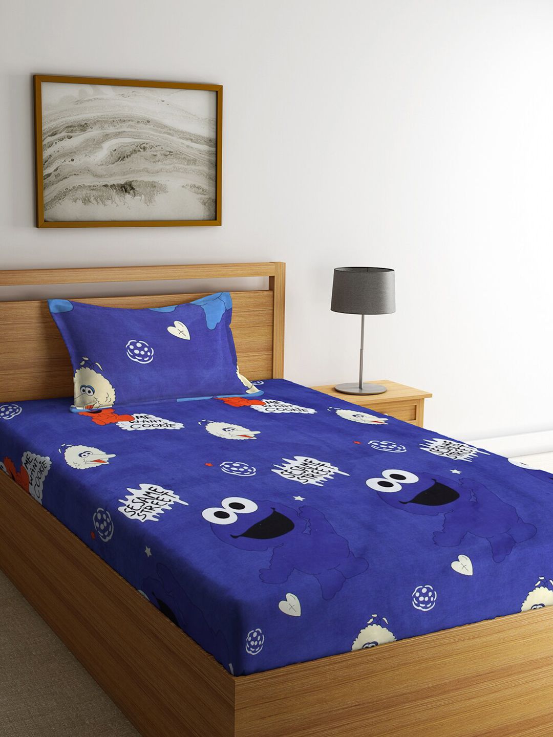 KLOTTHE White & Pink Geometric 210 TC Polycotton 2 Single Bedsheet with 2 Pillow Covers