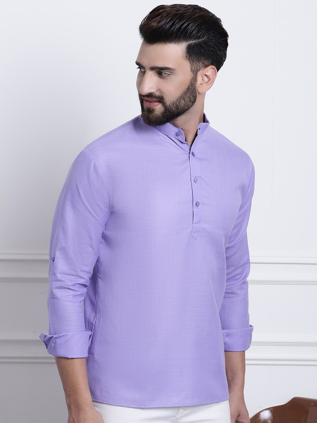 SOJANYA Mandarin Collar Roll Up Sleeves Kurta