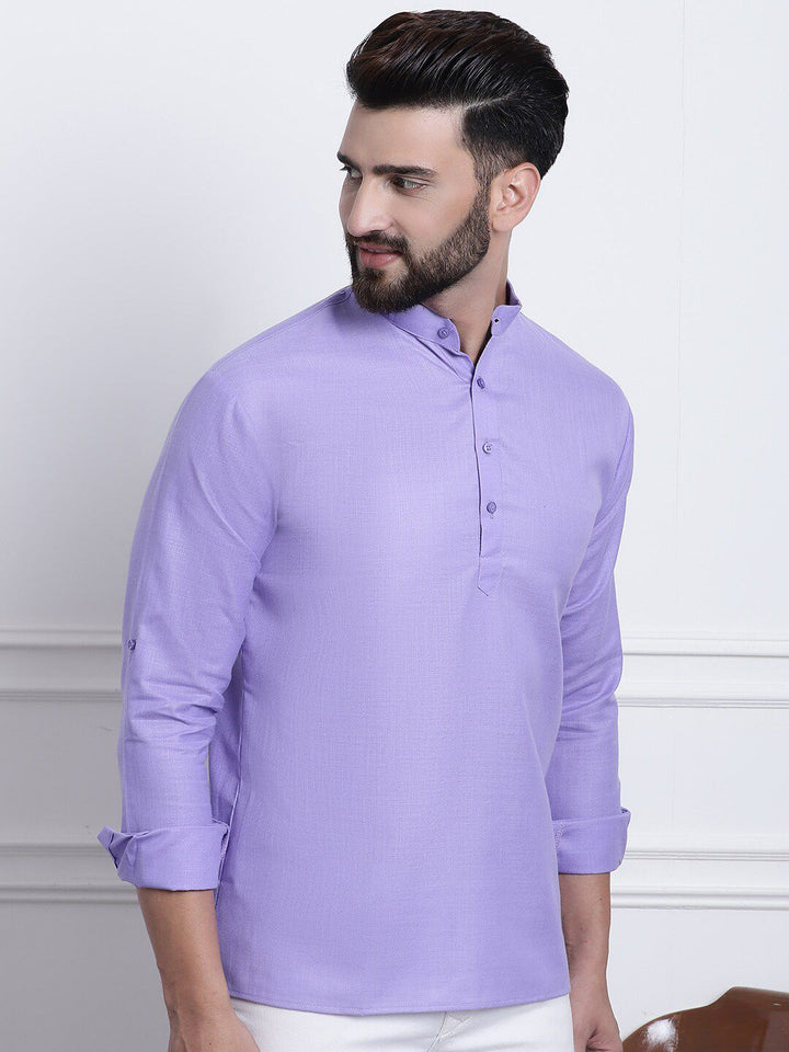 SOJANYA Mandarin Collar Roll Up Sleeves Kurta