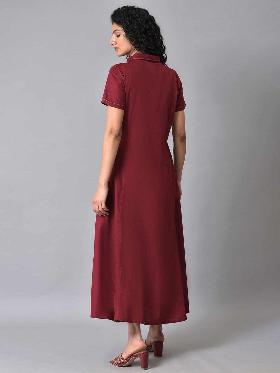 W Flared Hem Pure Cotton Shirt Maxi Dress
