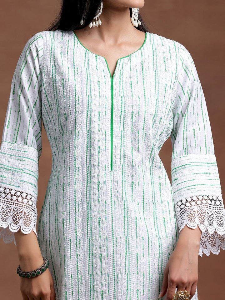 Libas Notched Neck Flared Sleeves Floral Embroidered Straight Kurta with Palazzo & Dupatta