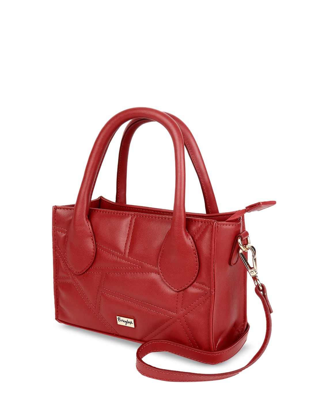 Berrylush Red Textured Quilted Structured Handheld Bag