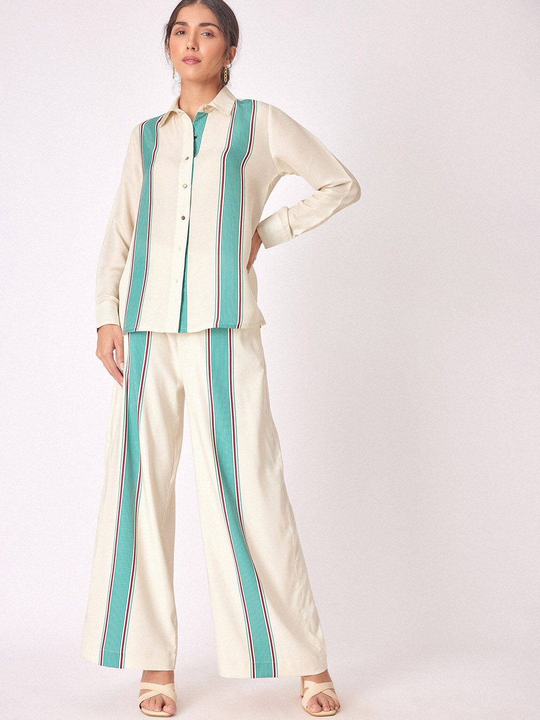 The Label Life Women Flared Striped Parallel Trousers