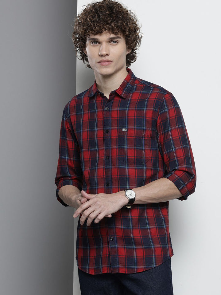 The Indian Garage Co Men Red & Navy Blue Checked Casual Shirt