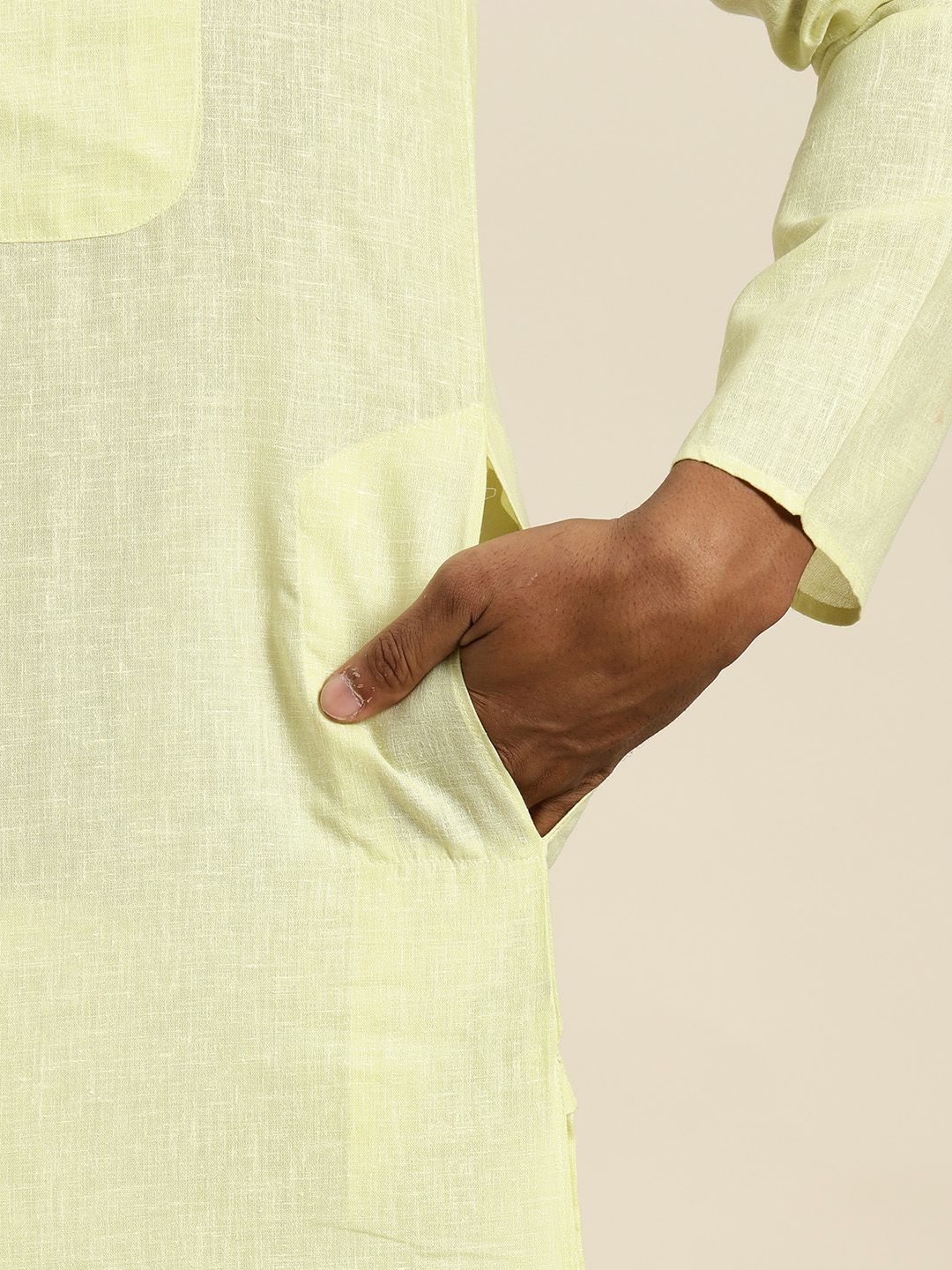 SOJANYA Mandarin Collar Cotton Linen Pastel Kurta