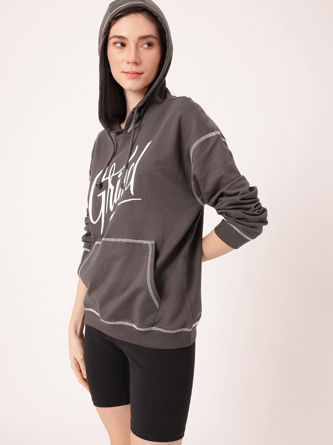 DressBerry Printed Hooded Cotton Terry Relaxed Fit Sweatshirt