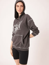 DressBerry Printed Hooded Cotton Terry Relaxed Fit Sweatshirt