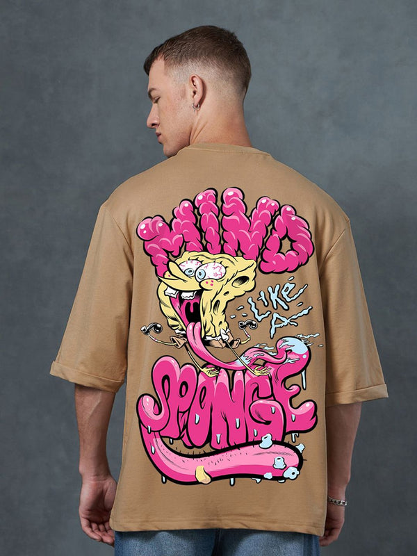 Bewakoof Men Graphic Spongebob Printed Round Neck Pure Cotton Oversized T-shirt