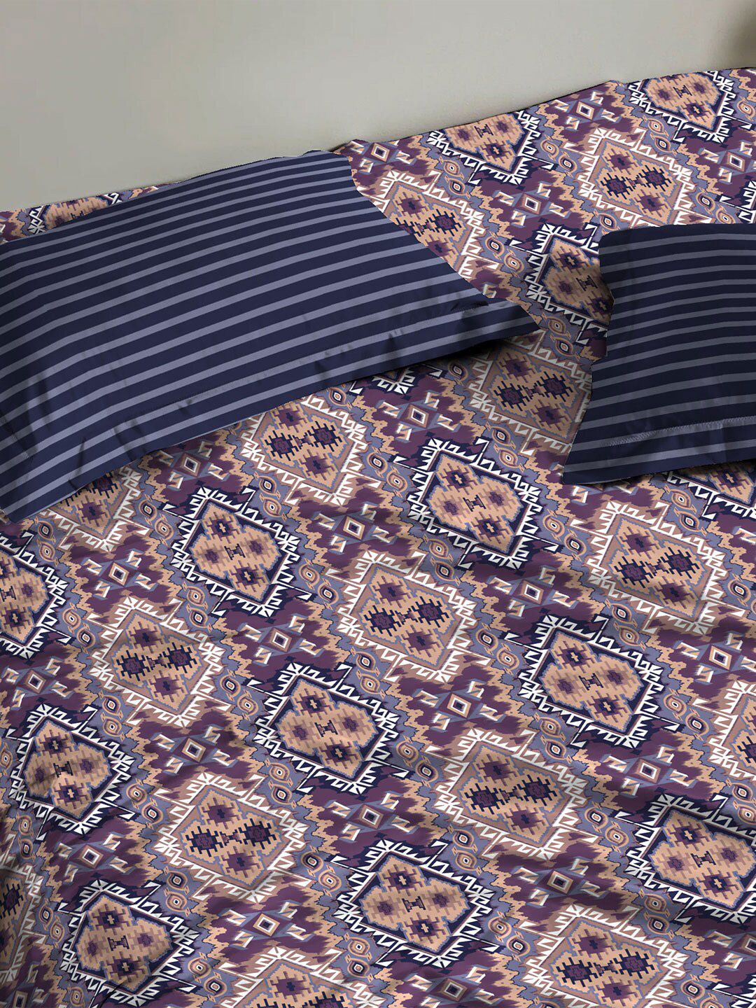 MYTRIDENT Modern Indigo Urban Comfort Flat 144TC Queen Cotton Bedsheet Set