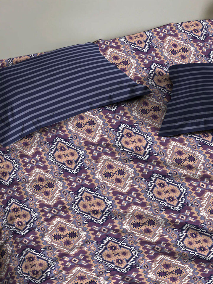 MYTRIDENT Modern Indigo Urban Comfort Flat 144TC Queen Cotton Bedsheet Set