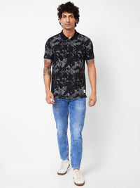 SPYKAR Abstract Printed Polo Collar Slim Fit T-shirt