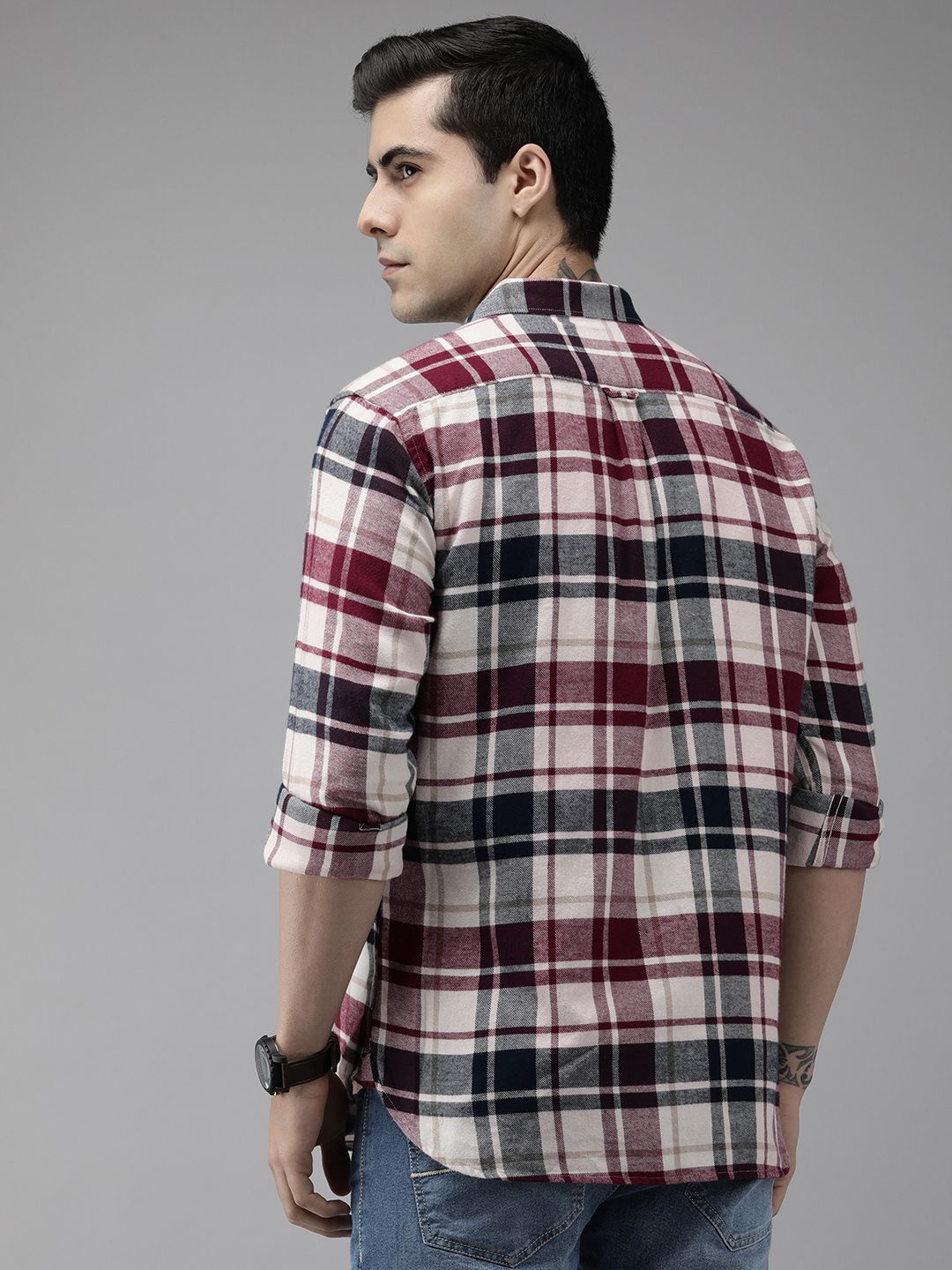 THE BEAR HOUSE Ardor Edition Men White Slim Fit Tartan Checked Pure Cotton Casual Shirt