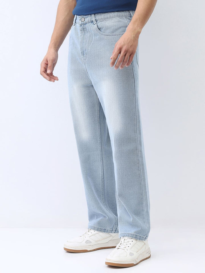 Urbano Fashion Men Ice Blue Loose Baggy Fit Washed Non-Stretchable Jeans