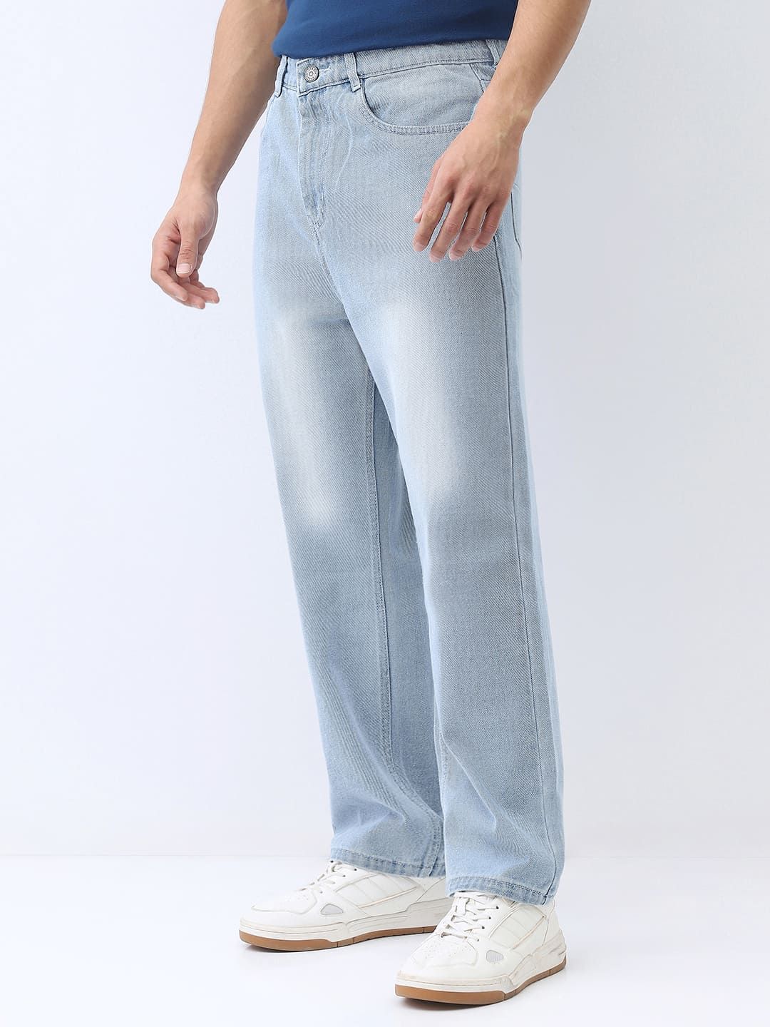 Urbano Fashion Men Ice Blue Loose Baggy Fit Washed Non-Stretchable Jeans