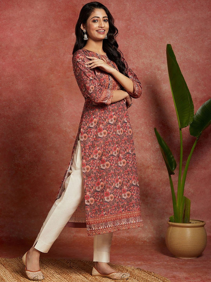 Libas Floral Printed Keyhole Neck Straight Kurta