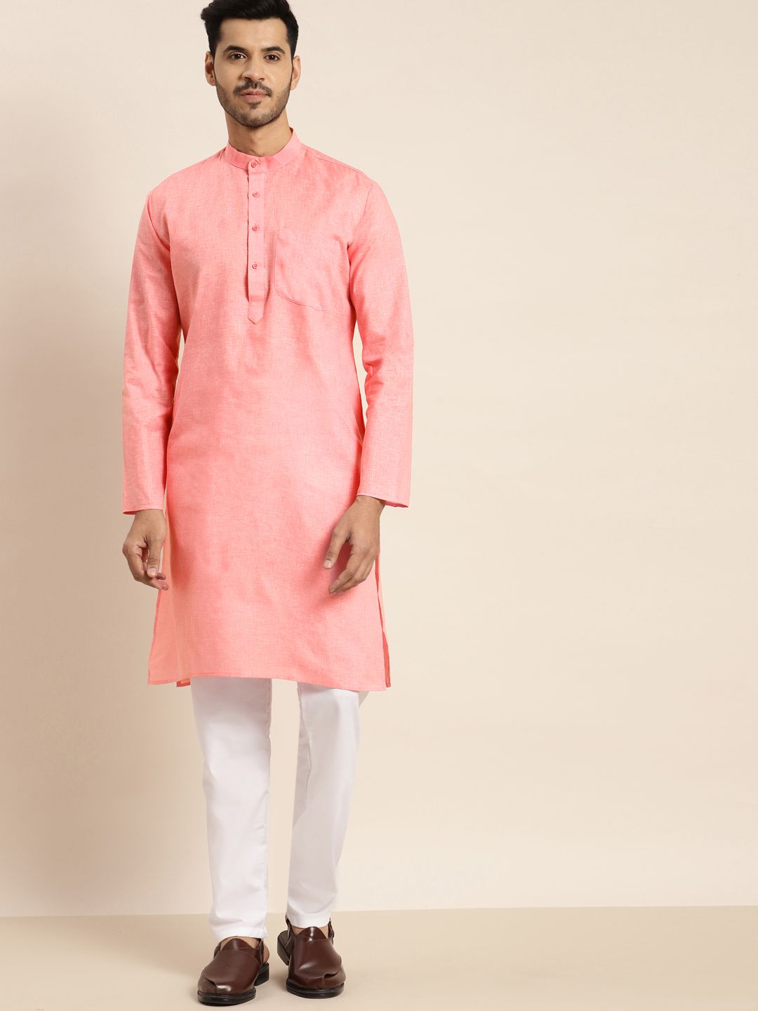 Anug by SOJANYA Men Pink Dobby Kurta