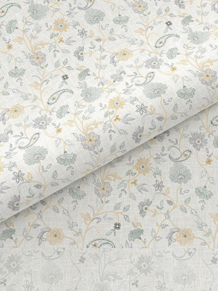 MYTRIDENT Kantha Sage Sanskriti Flat 144TC King Cotton 1 Bedsheet with 2 Pillow Covers