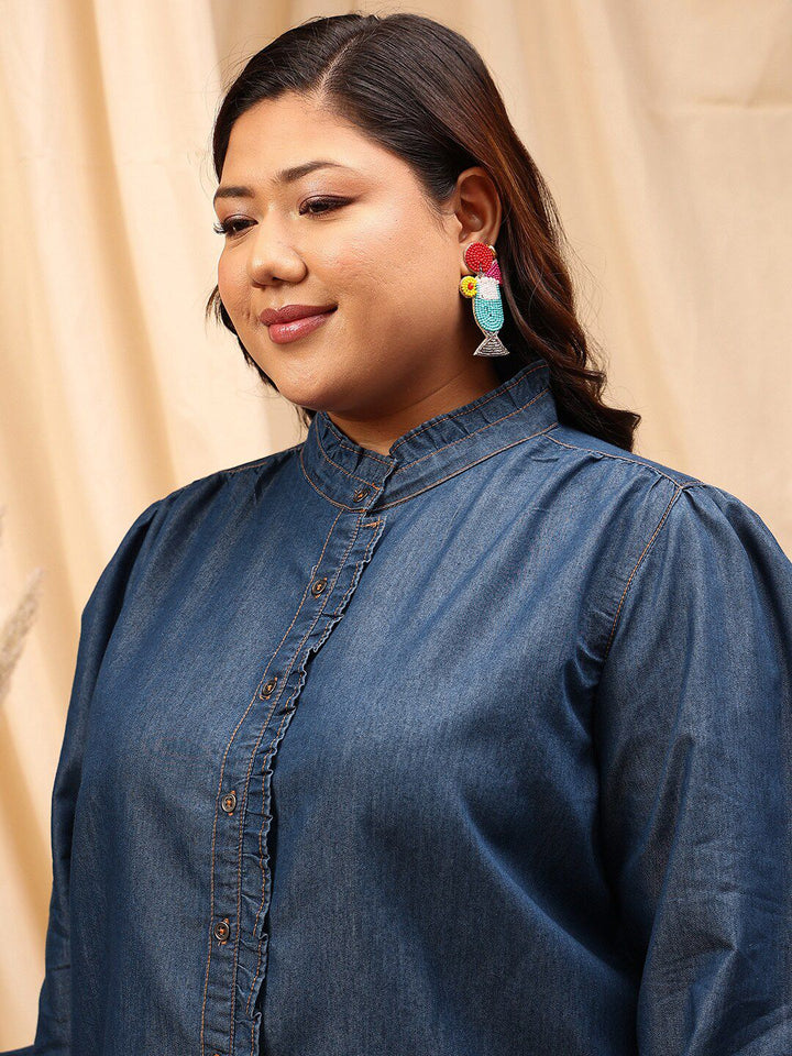 CURVY STREET Plus Size Cotton Comfort Opaque Denim Shirt