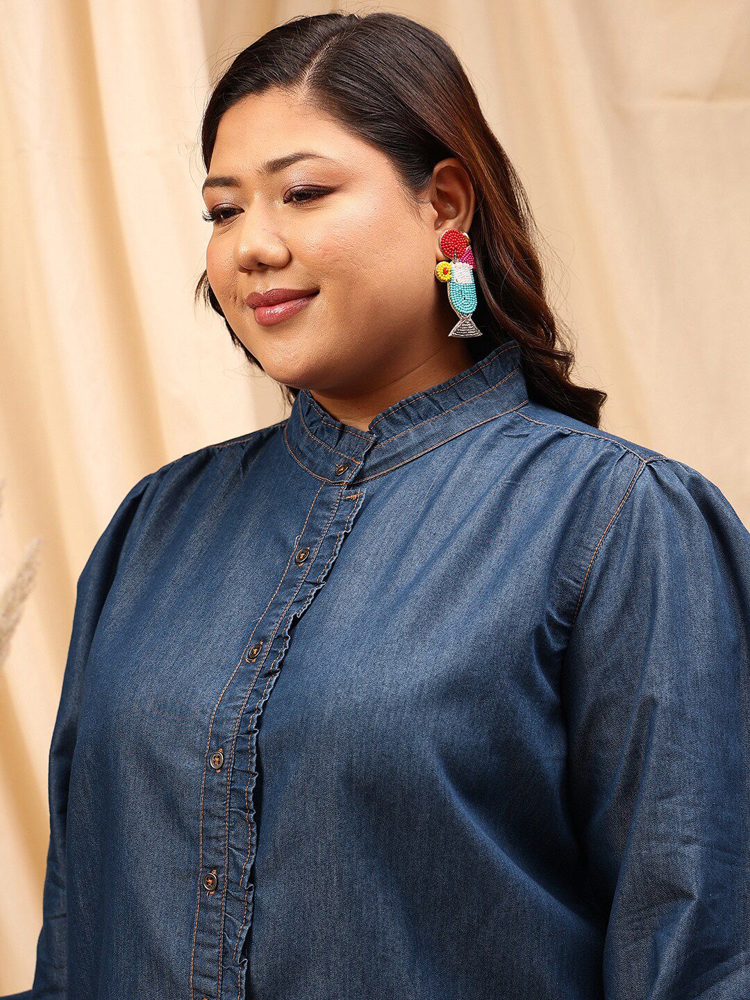 CURVY STREET Plus Size Cotton Comfort Opaque Denim Shirt