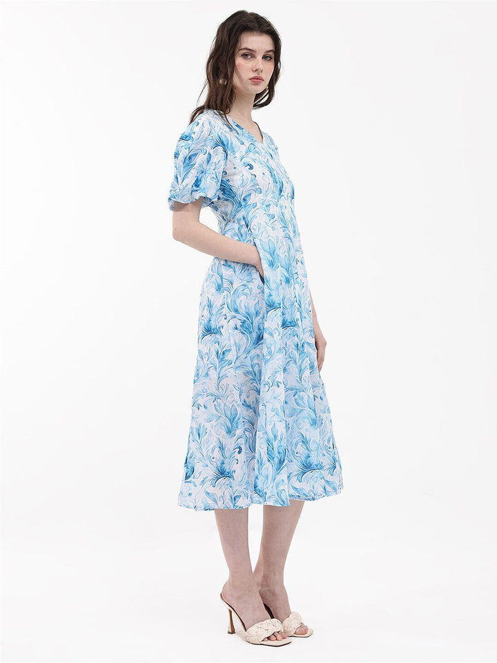 Rareism Cetakan bunga Flared Flared Sleeve Fit & Flare Midi Dress