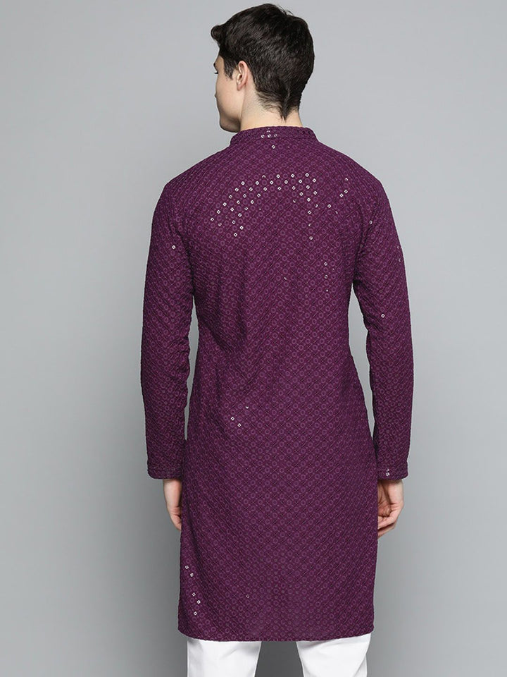 Jompers Men Embroidered Sequined Pure Cotton Kurta