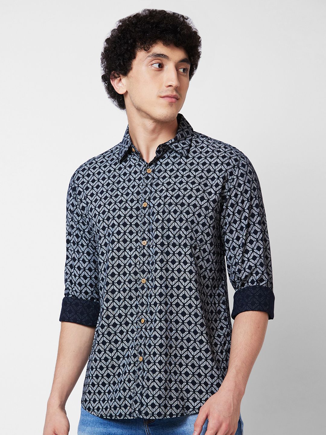 SPYKAR Geometric Printed Cotton Casual Shirt