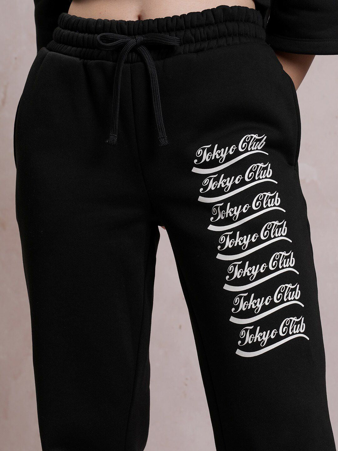 Tokyo Talkies Black Typography Printed Relaxed Fit Hooded Sweatshirt & Trouser