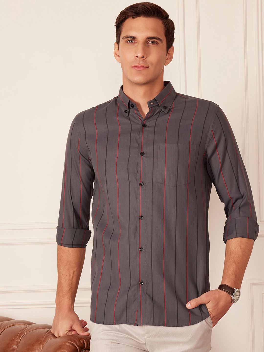 DENNISON Smart Striped Button-Down Collar Casual Shirt
