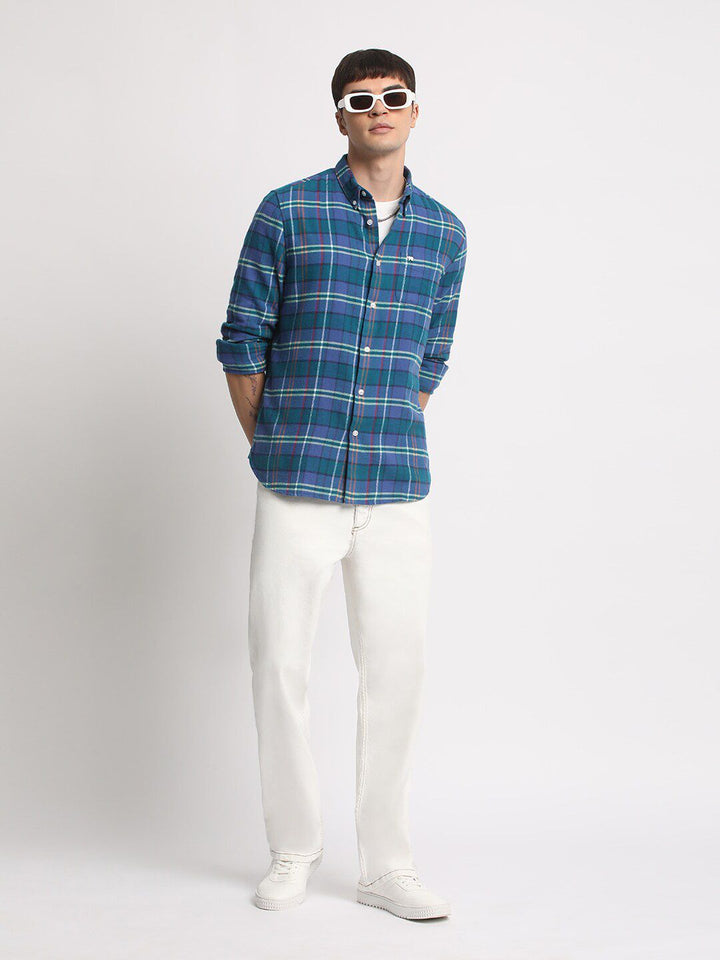 THE BEAR HOUSE Tartan Checked Slim Fit Pure Cotton Casual Shirt