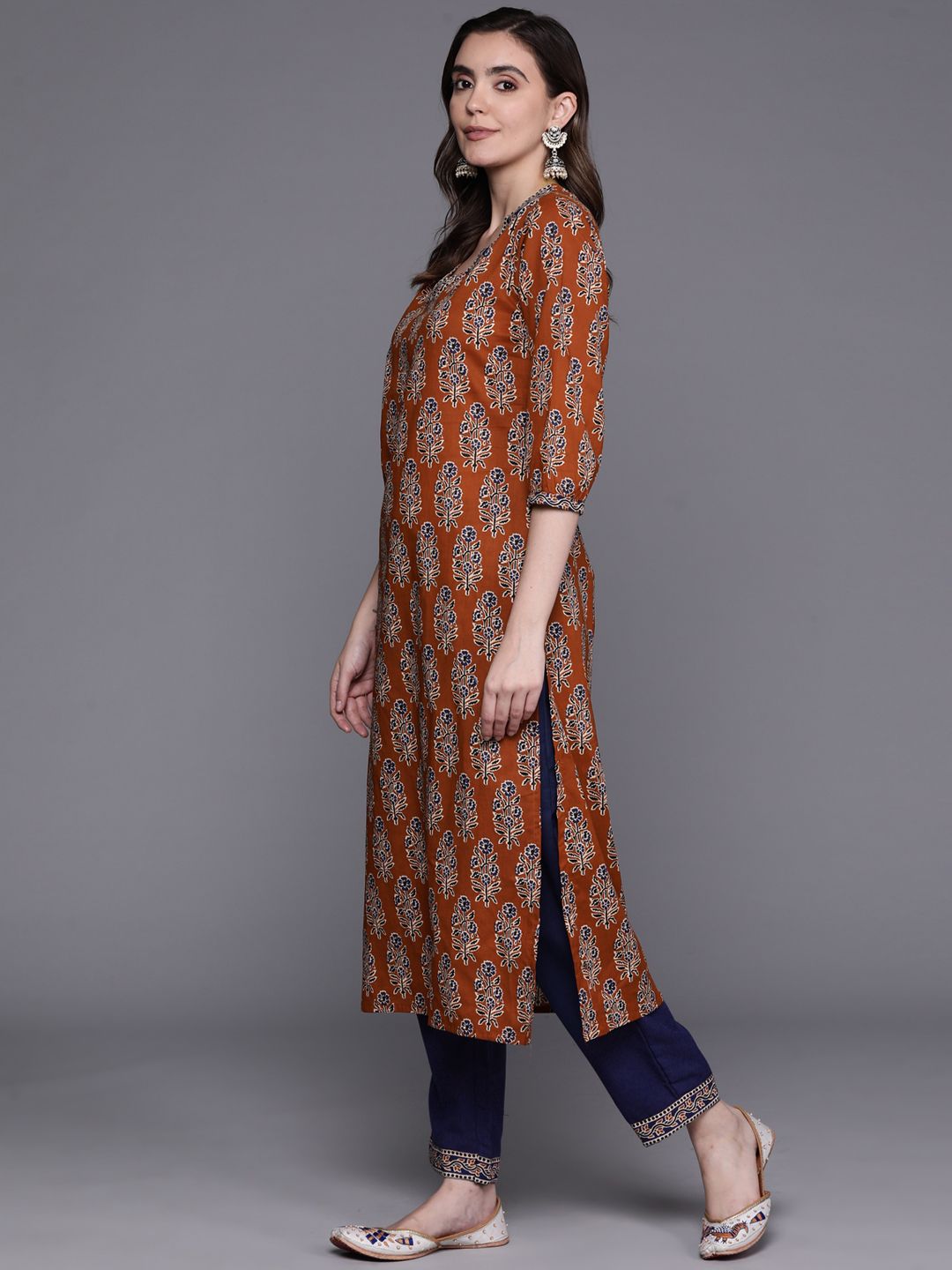 Indo Era Women Ethnic Motifs Printed Pure Cotton Kurta with Trousers & With Dupatta