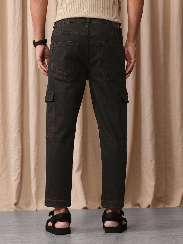 Mr Bowerbird Men Cropped Tapered Fit Light Fade Cargo Style Stretchable Jeans