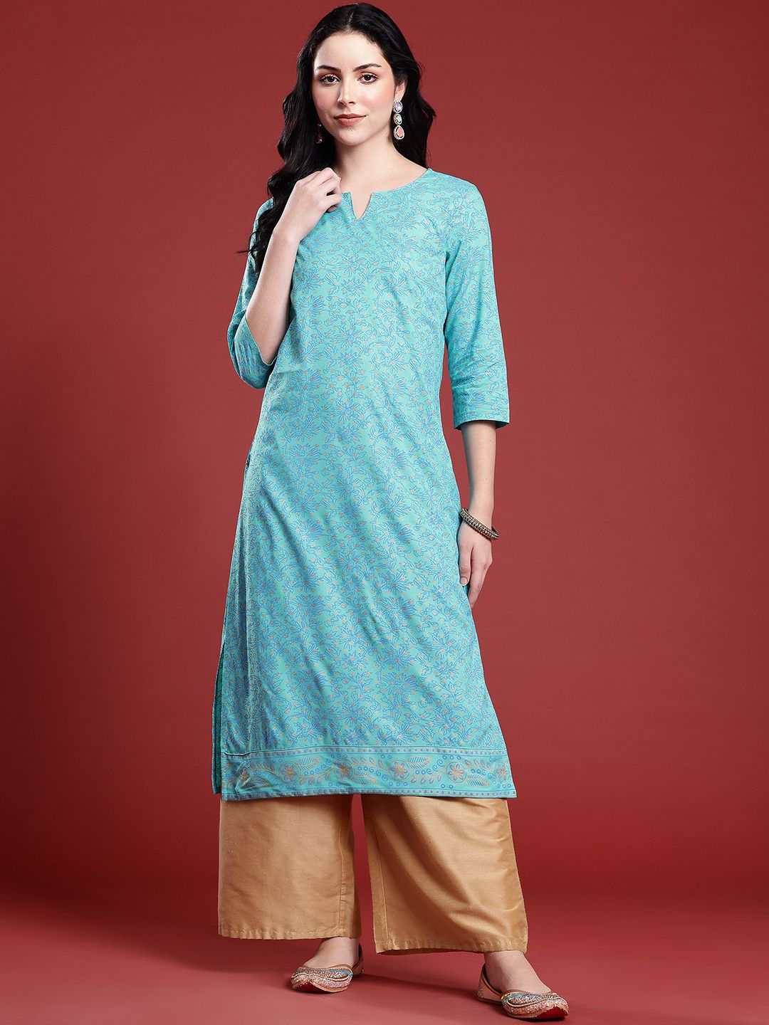 Anouk Floral Print Cotton Straight Kurta