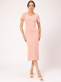 DressBerry Basic Bee Ribbed Tie-Up Waist Midi Dress with Slit