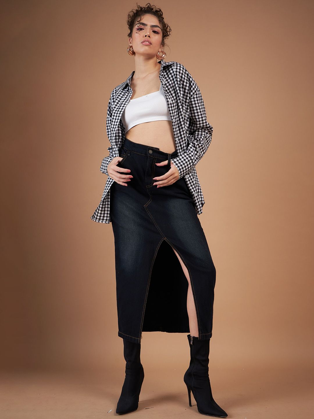 SASSAFRAS Spread Collar Checked Oversized Casual Pure Cotton Shirt