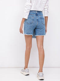 DressBerry Women Classic Wrap Twist Faded Pure Cotton Denim Skorts