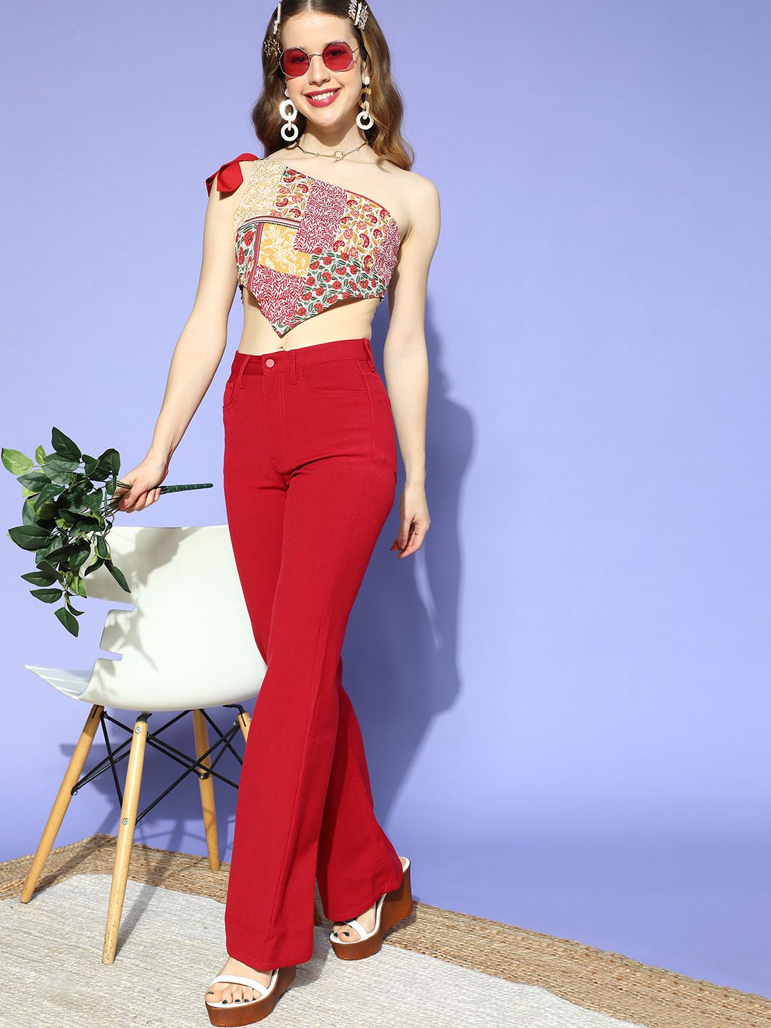 Berrylush Women Gorgeous Red Floral Scarf Top