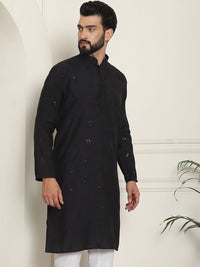 SOJANYA Kurta Lurus Sutera Berhias Bunga Labuci Mandarin