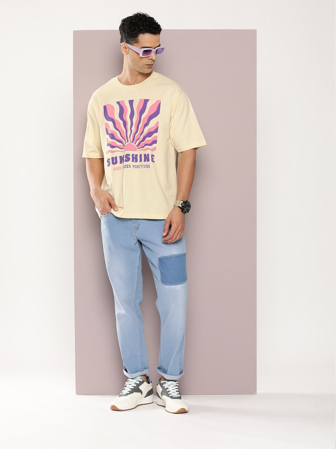DILLINGER Men Graphic Printed Oversized Drop-Shoulder Sleeves Pure Cotton T-shirt