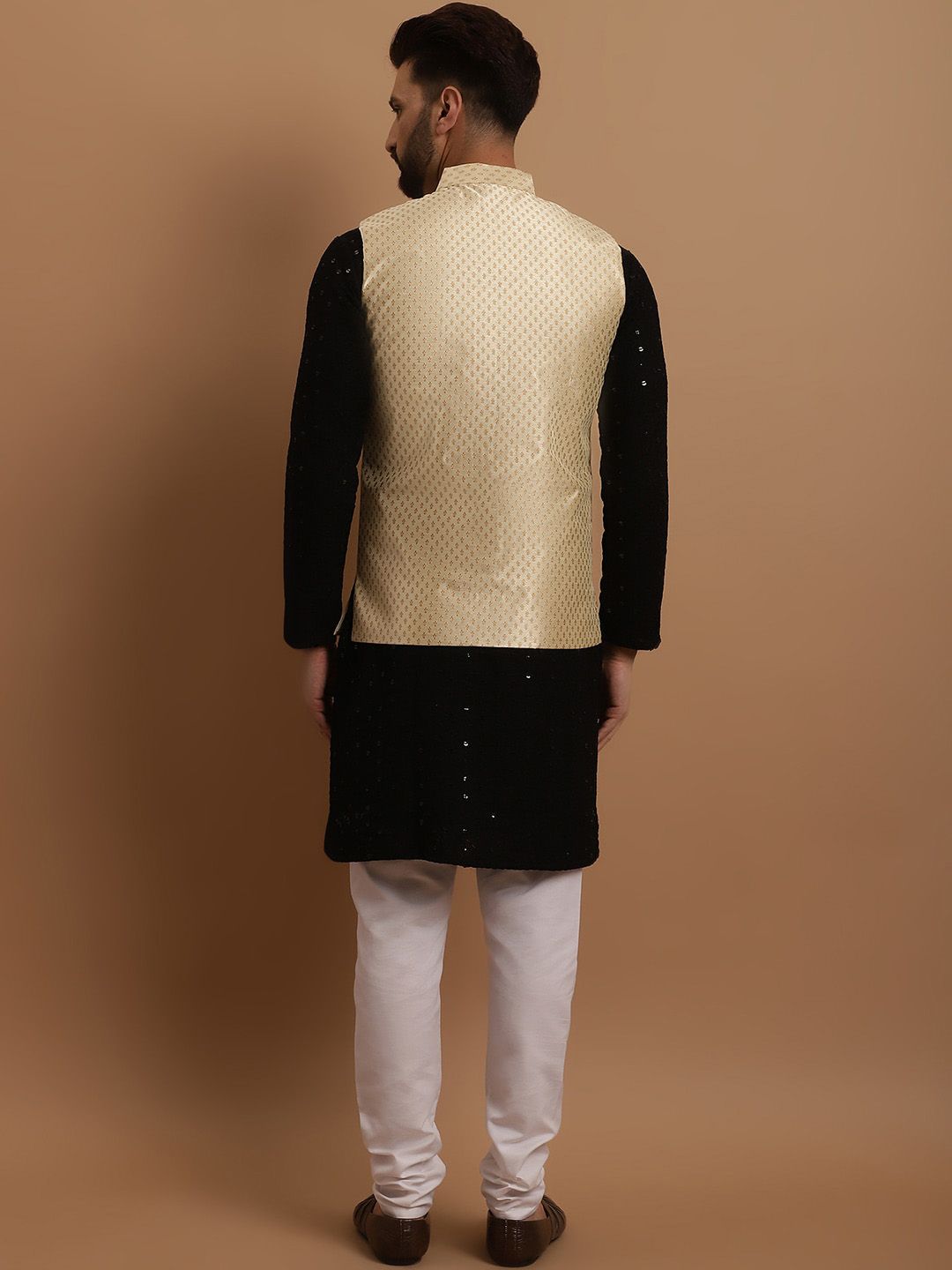 SOJANYA Ethnic Embroidered Sequinned Pure Cotton Kurta & Churidar With Nehru Jacket