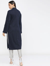 Vishudh Women Navy Blue Flared Sleeves Thread Work Kurta