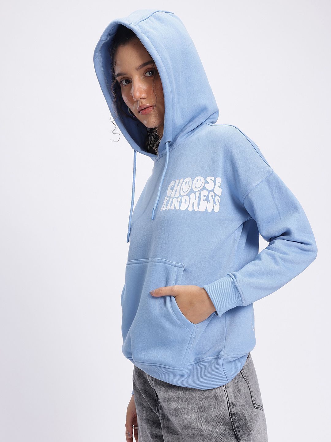 DressBerry Minimalist Message Typo Print Drop-Shoulder Hooded Sweatshirt