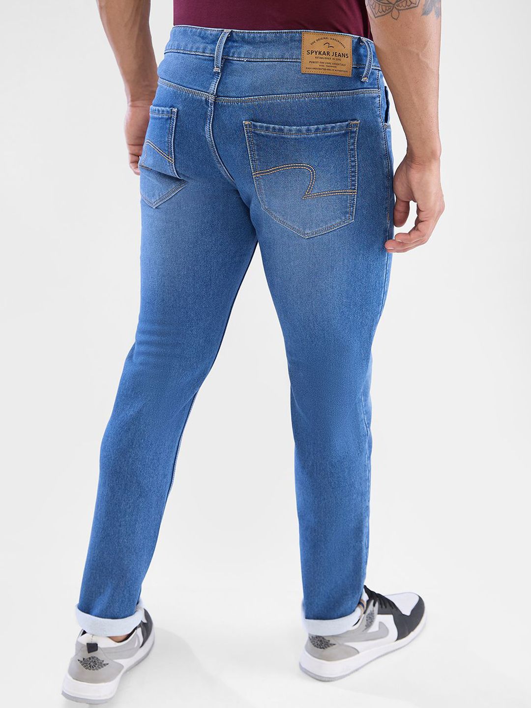 SPYKAR Men Slim Fit Low-Rise Clean Look Heavy Fade Stretchable Jeans