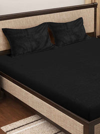 KLOTTHE Black 300 TC Woolen Double Bed Bedsheet With 2 Pillow Covers