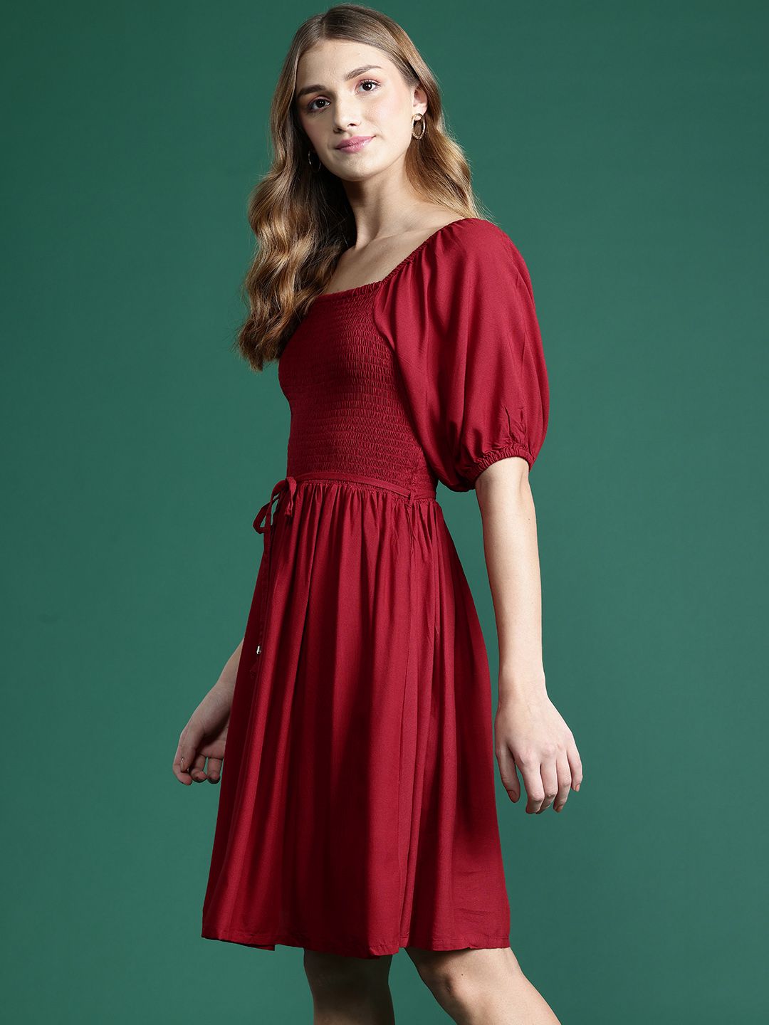 DressBerry Puff Sleeve A-Line Mini Dress with Belt