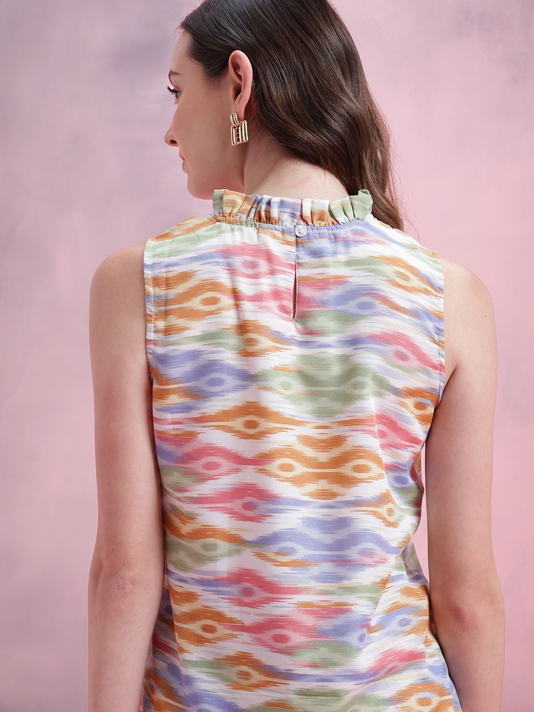 DressBerry Ikat Print Ruffled Detail Top