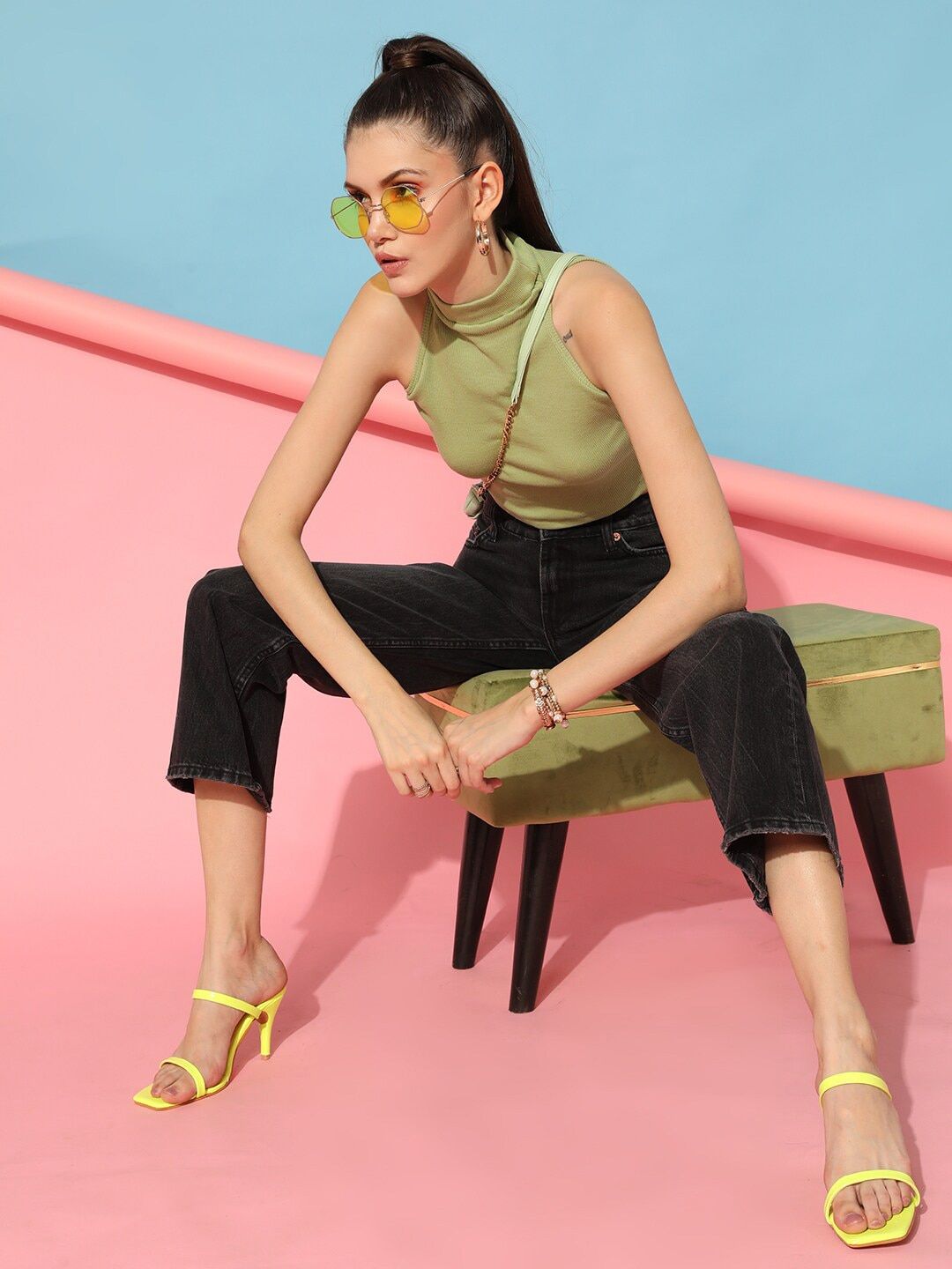 STREET 9 Gorgeous Green Solid Pure Cotton Top