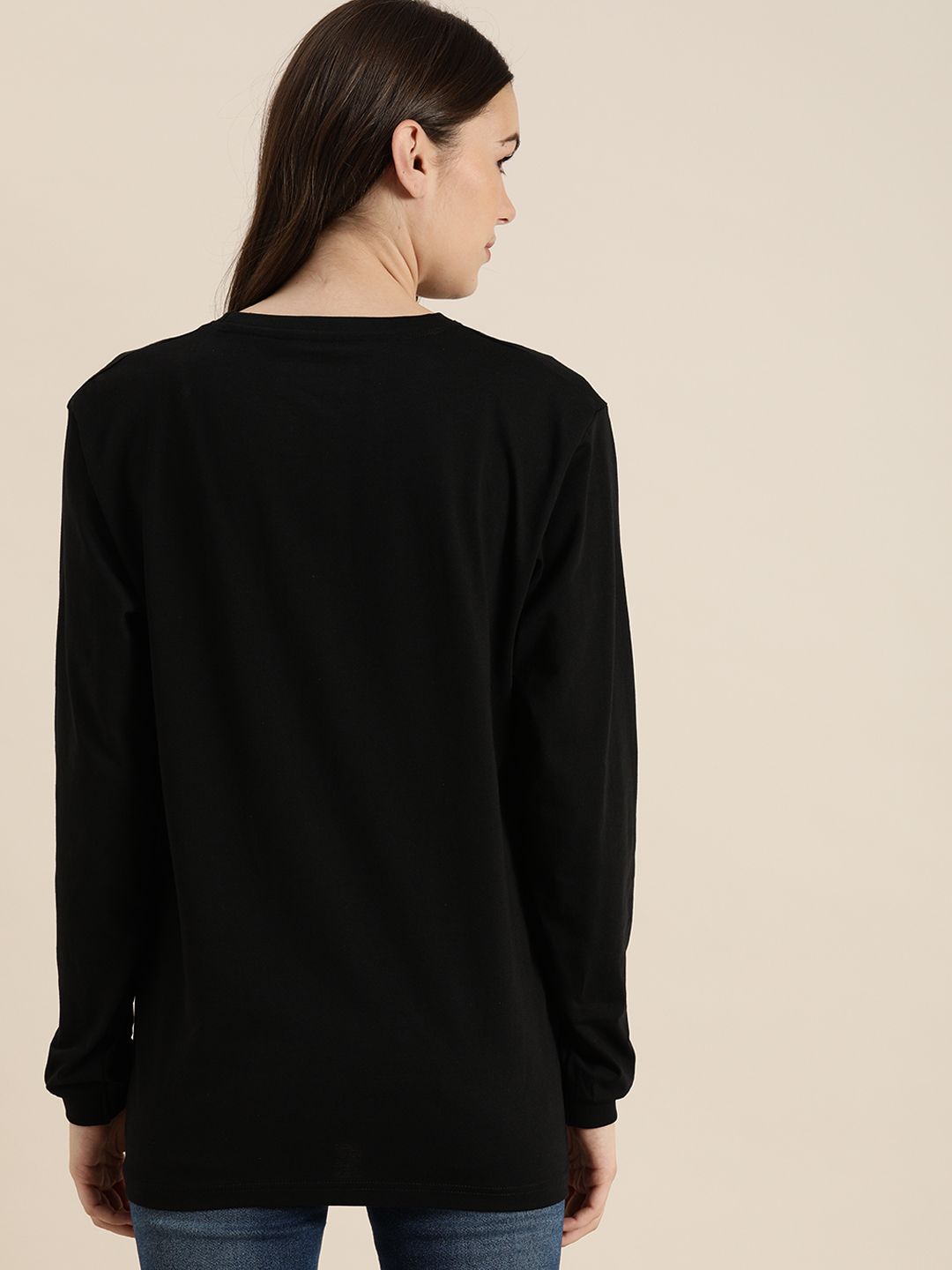 DILLINGER Women Black Printed Round Neck Oversized T-shirt
