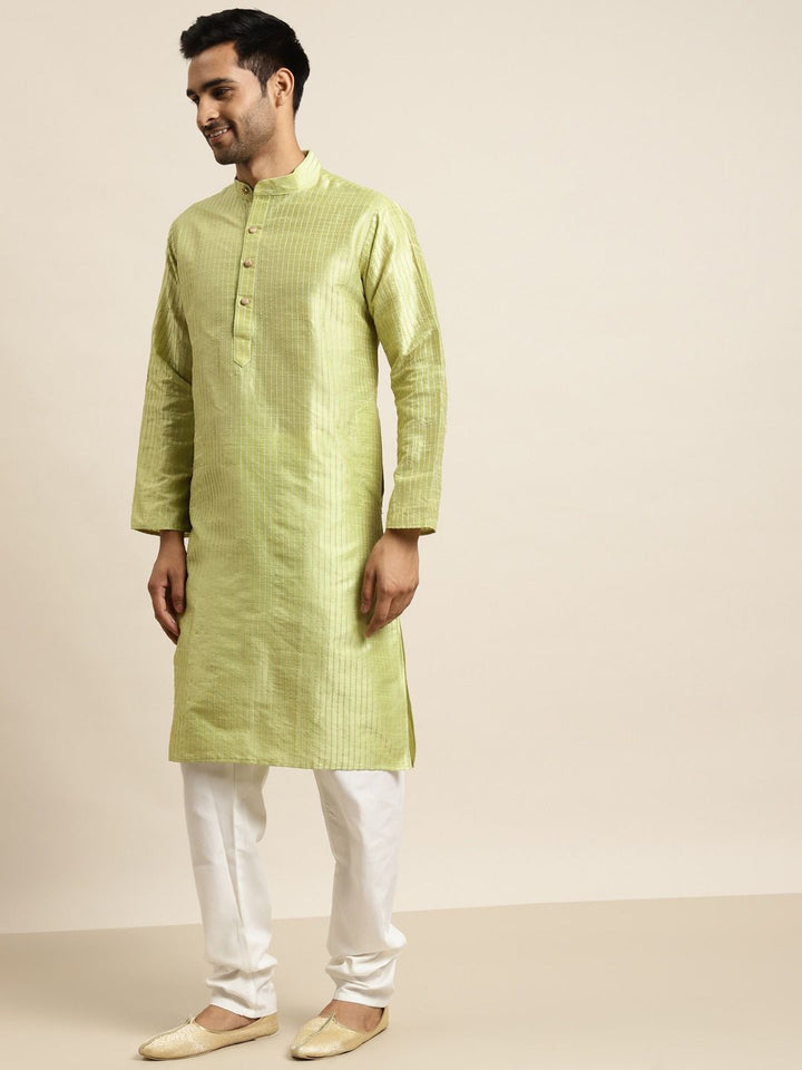 SOJANYA Striped Mandarin Collar Kurta With Churidar