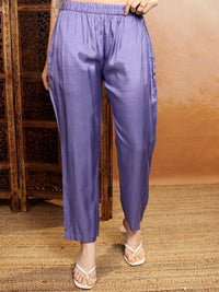 Vishudh Purple Ombre Printed Thread Work Straight Kurta With Trousers & Dupatta