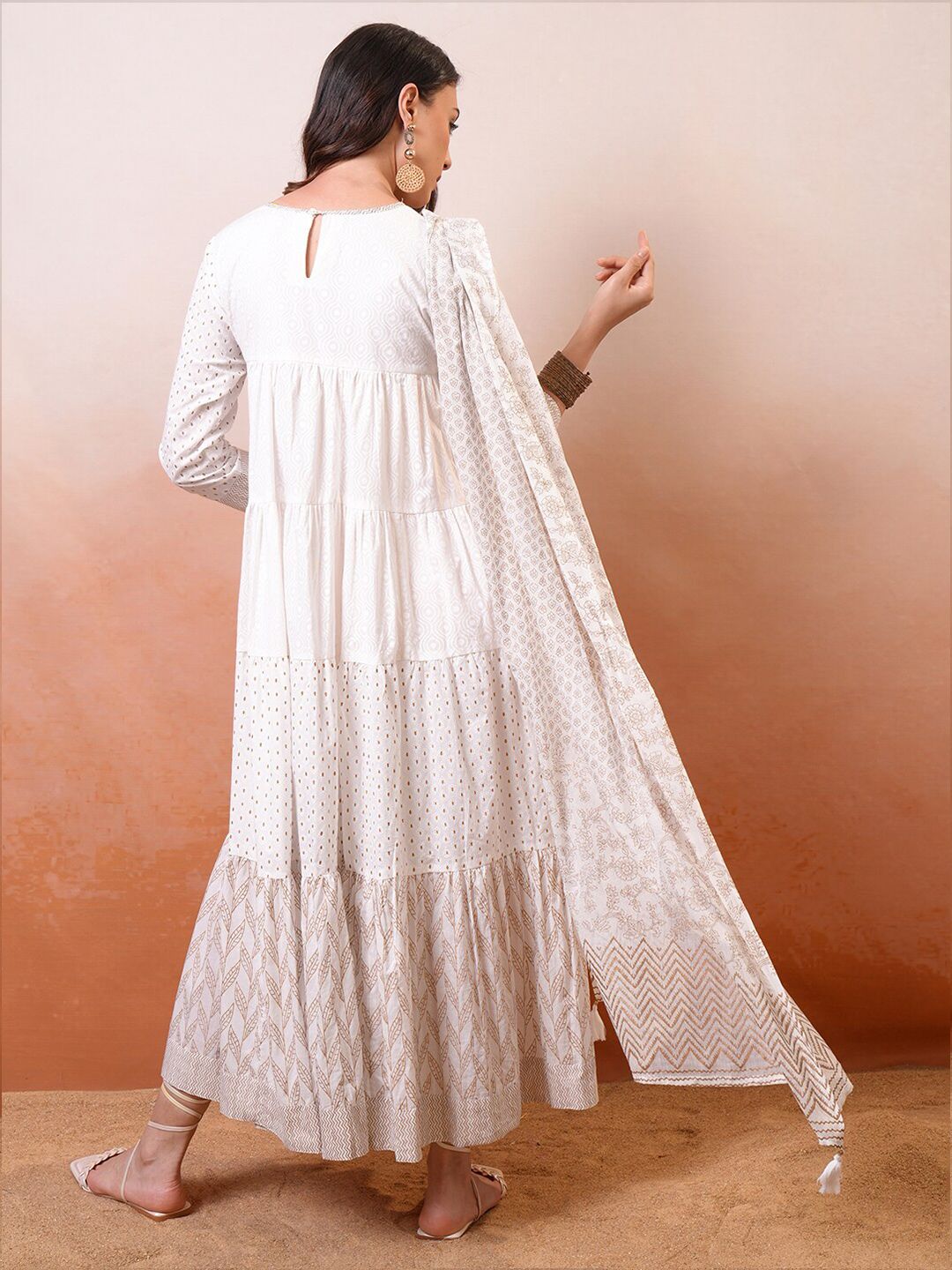 Vishudh Embroidered Tiered Maxi Dress Set With Dupatta